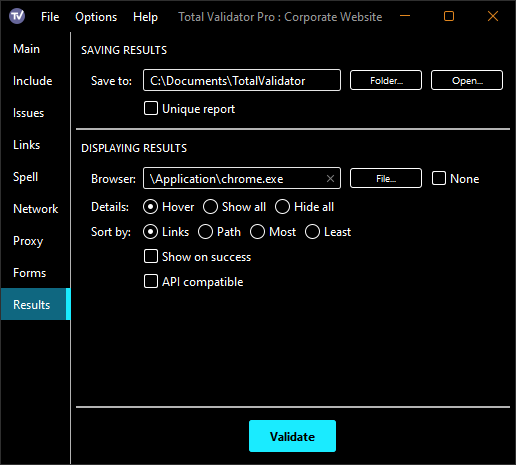 Results Options in High Contrast theme