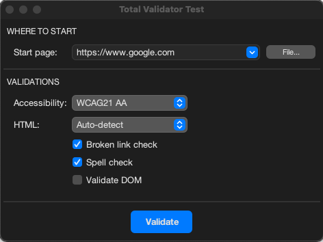 Total Validator Test for Mac software